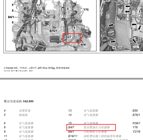 奔驰G350D  低压燃油传感器位置