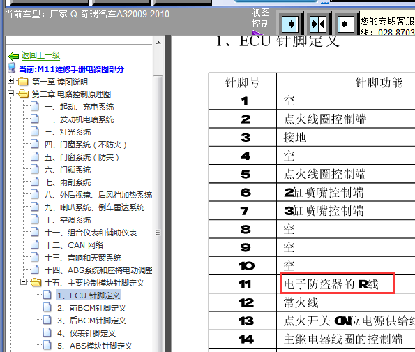 09年奇瑞A3 发动机针脚资料