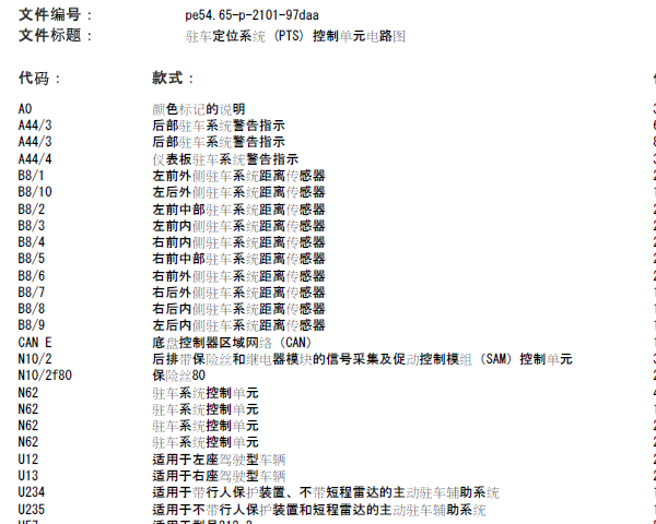 14年奔驰E200前部倒车雷达线路图