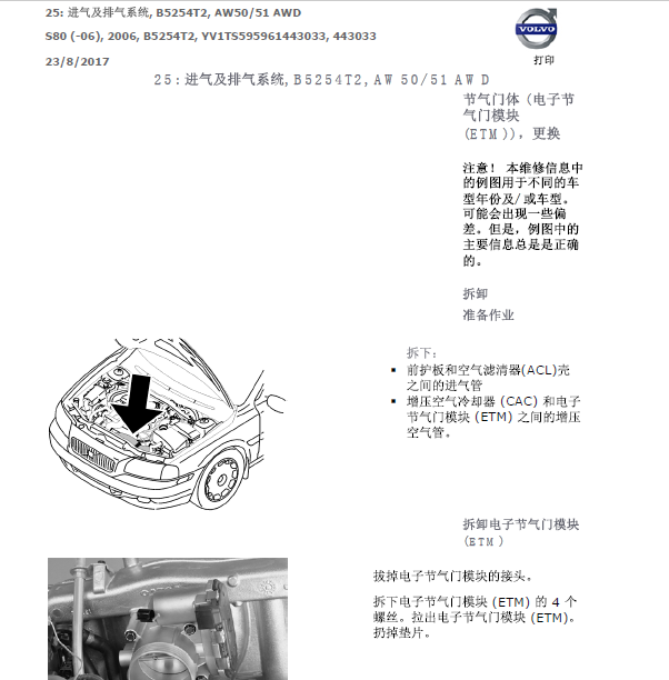 06年沃尔沃S80进排气系统拆装