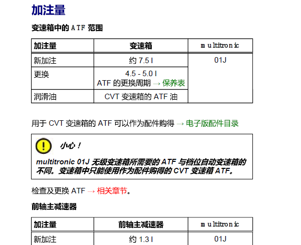 07年奥迪A6 变速箱油加注量