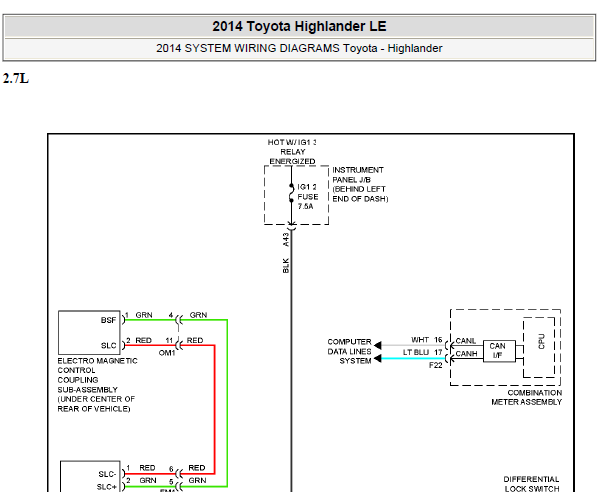 14年丰田汉兰达变速箱电路图