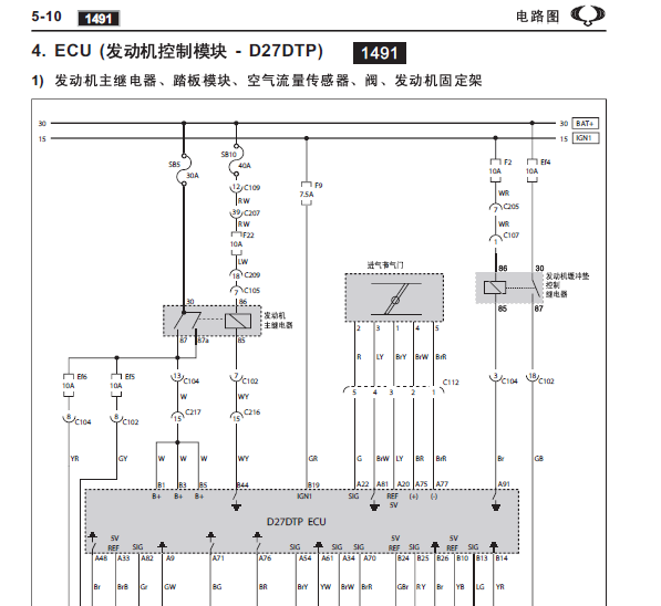 2007年双龙雷斯特发动机电路图