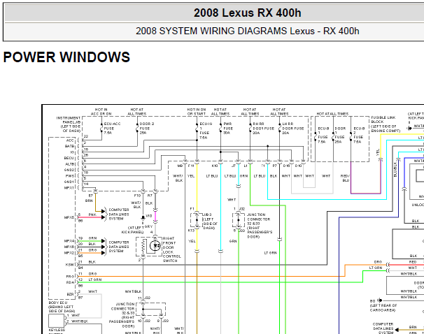 08年雷克萨斯RX400h车窗线路图