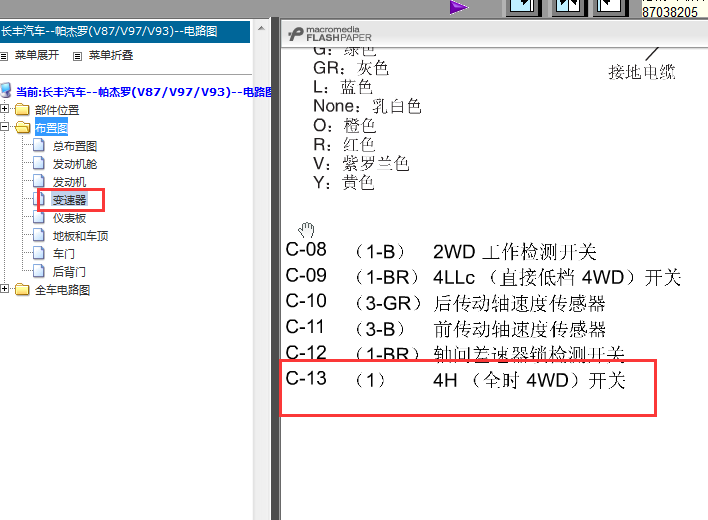 10年三菱帕杰罗  4H开关位置