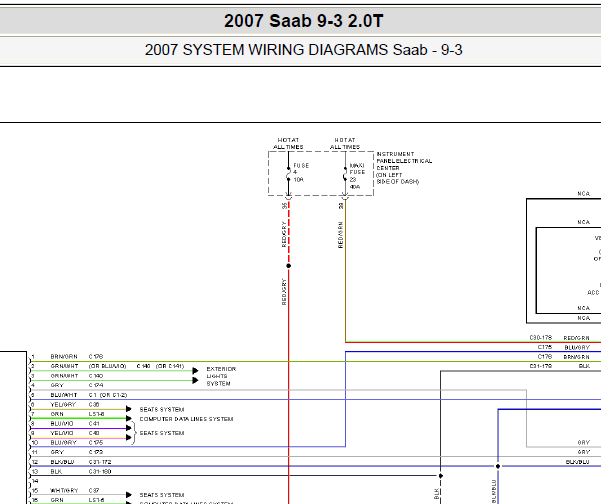 2007年saab 9-3 2.0排量全车电路图