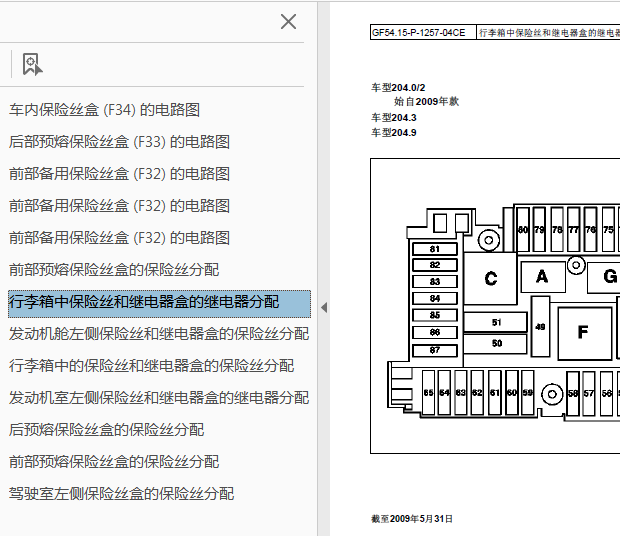 07年奔驰C200保险丝资料