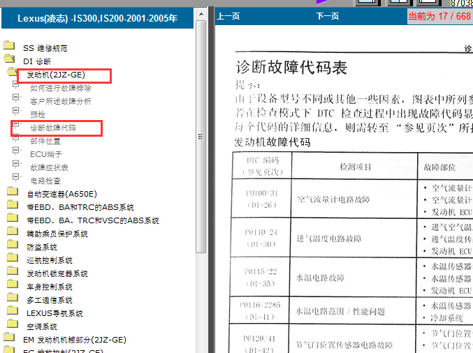 2JZ-GE发动机故障诊断列表