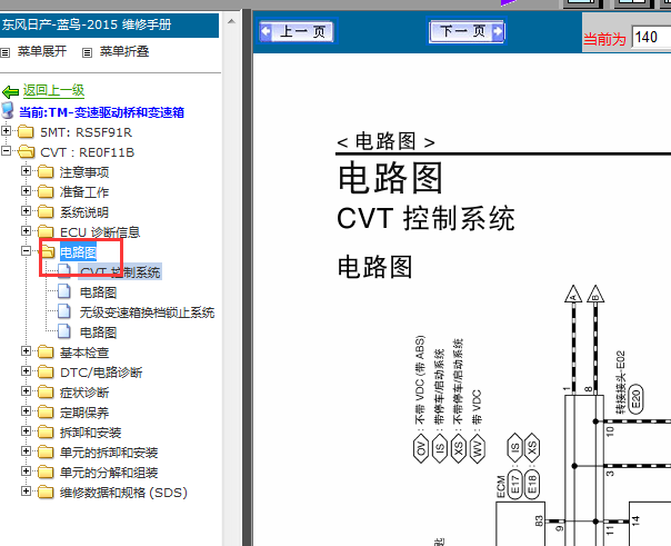 15年日产轩逸CVT变速箱电路图