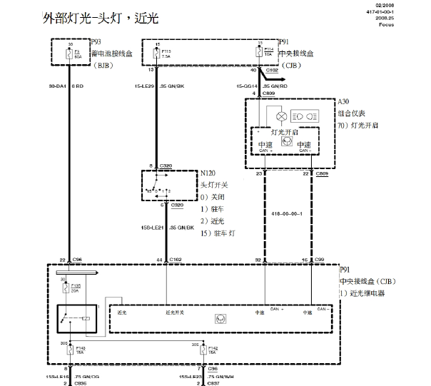 09年福特福克斯灯光电路图