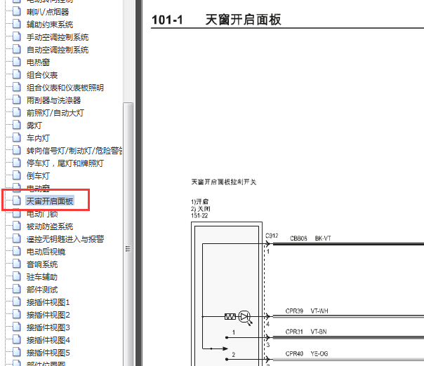 2013年福特翼搏天窗线路图