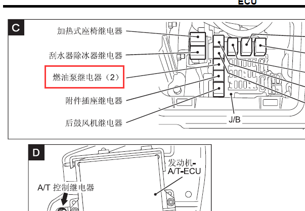 08年三菱帕杰罗的油泵继电器位置