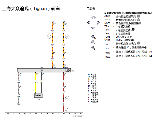 2012年上海大众途观4驱电路图