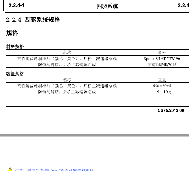 15年长安CS75四驱保养相关资料