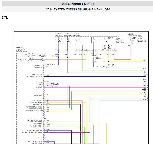 2014年英菲尼迪QX70 发动机电路图