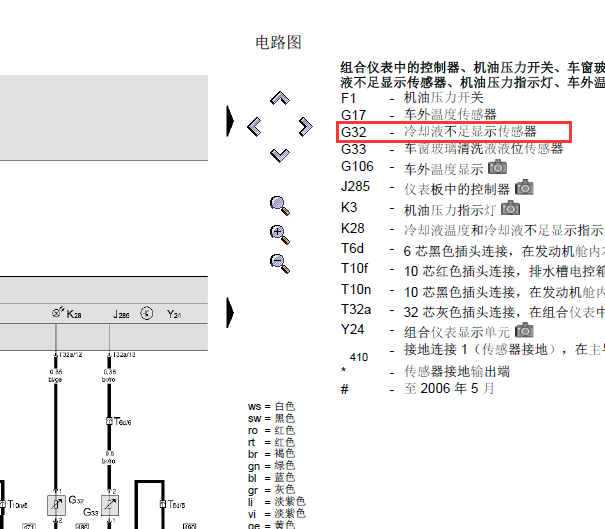 2007年奥迪Q7冷却液液位传感器电路图