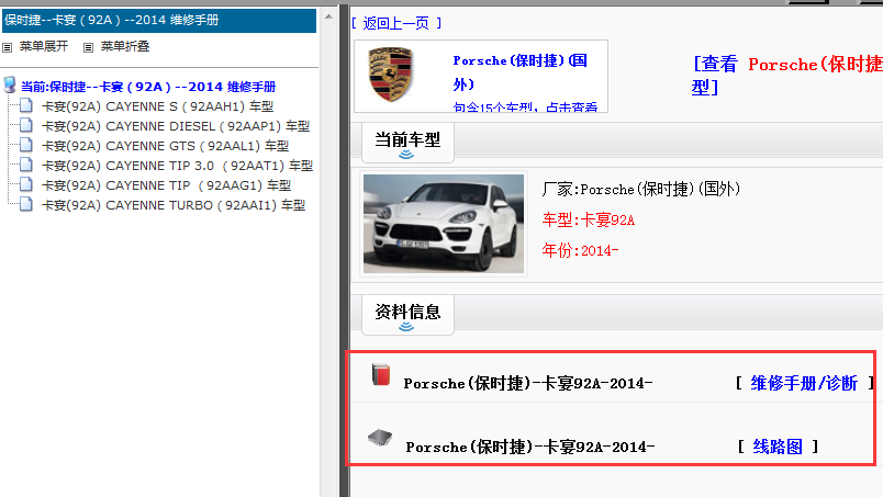 2014年保时捷卡宴92A维修手册和电路图