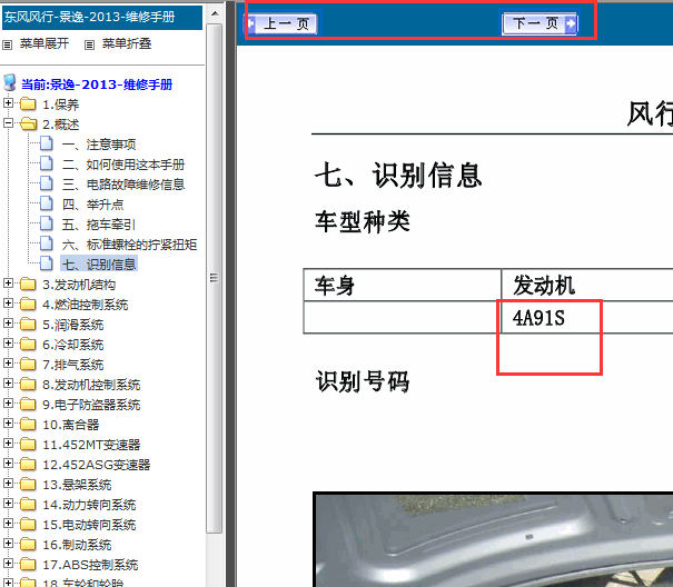 2013年东风风行景逸4A91S发动机资料
