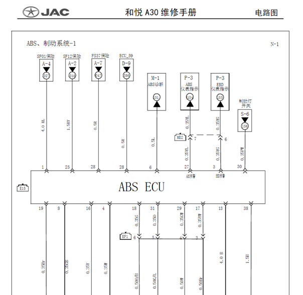 16年和悦A30  ABS线路图
