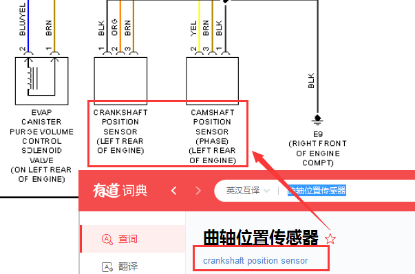 2004年英菲尼迪QX56发动机转速传感器（曲轴位置传感器） 电路图