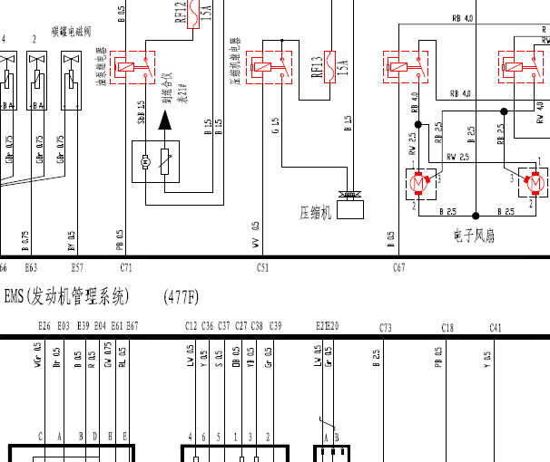 奇瑞风云2 SQR477F风扇线路图