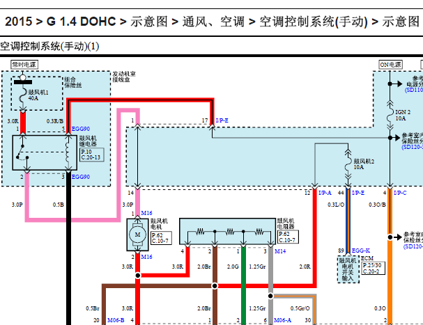 15年起亚K2手动空调线路图