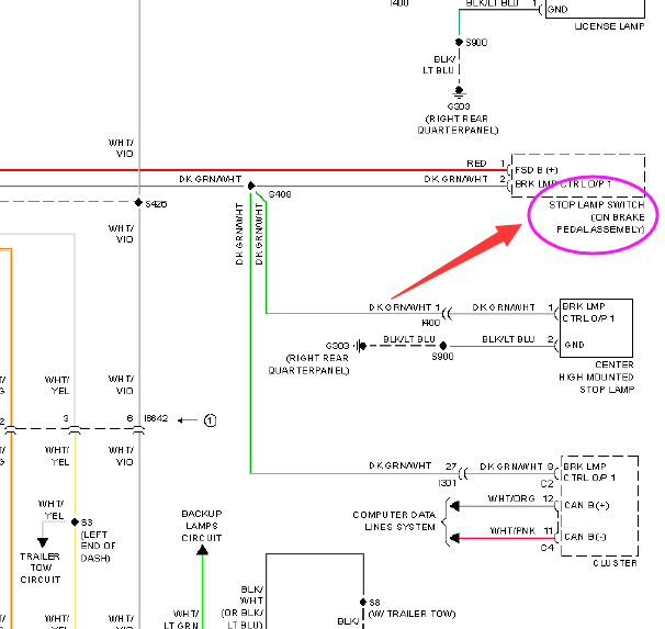14年吉普指南者刹车灯开关电路图