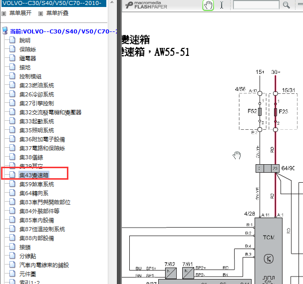 2010年沃尔沃C30变速箱电路图