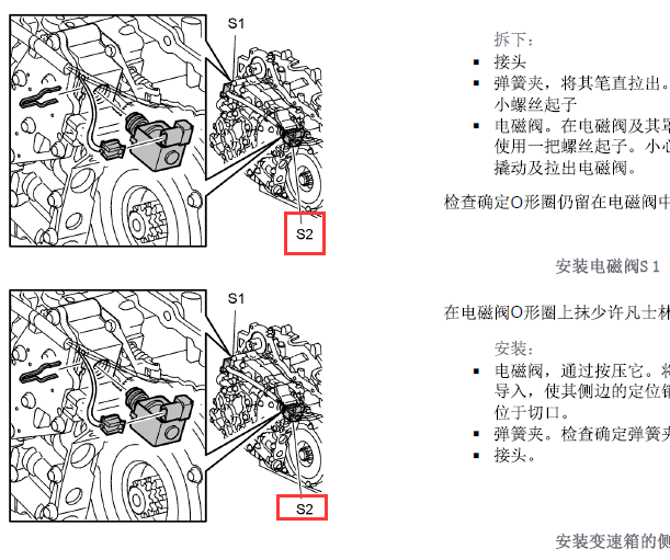 05年沃尔沃XC90变速箱阀体上电磁阀S2位置