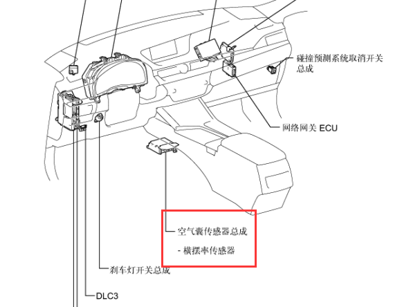 14年凌志ES250横摆率传感器位置图