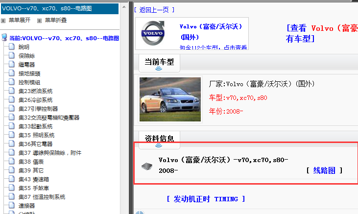 2008年沃尔沃V70，XC70，S80电路图