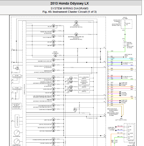 13年奥德赛仪表线路图