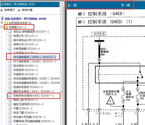 2008年现代伊兰特发动机电路图