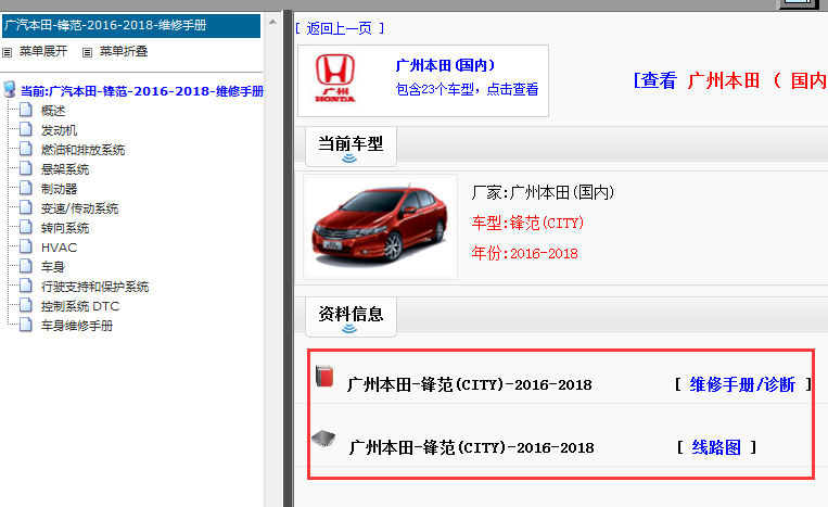 2016-2018年本田锋范维修手册和电路图