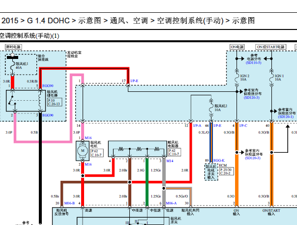 15年起亚K2手动空调线路图