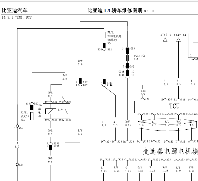 14年比亚迪L3  DCT变速箱电路图