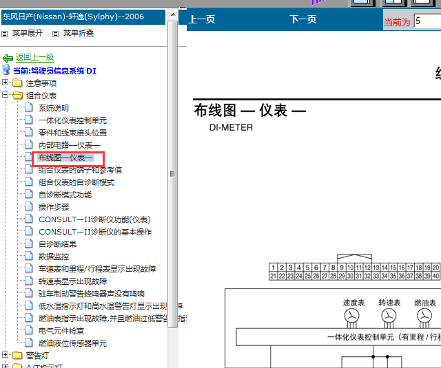 2006年日产轩逸蓝鸟仪表电路图