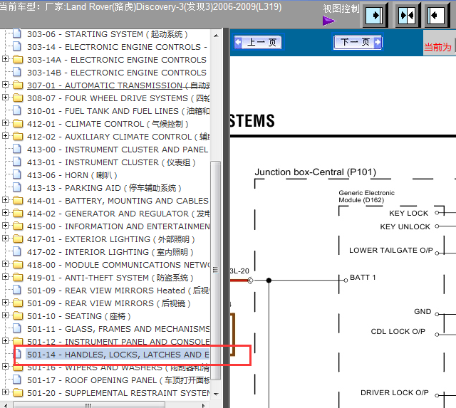 09年路虎发现3车身及门锁电路图