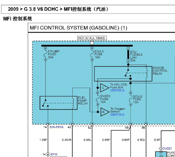 2009年现代维拉克斯发动机电路图
