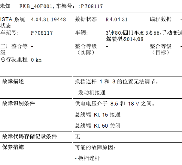 14年宝马M3  40F001故障码资料