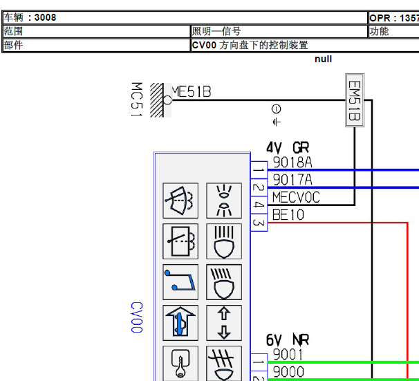 2014年标致3008组合开关电路图