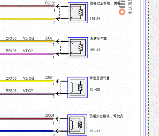 2017年福特金牛座气囊电路图