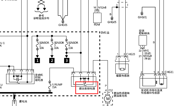 11年现代IX35油泵继电器线路图