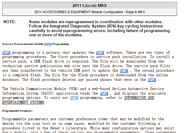 2011年林肯MKXAPIM相关资料