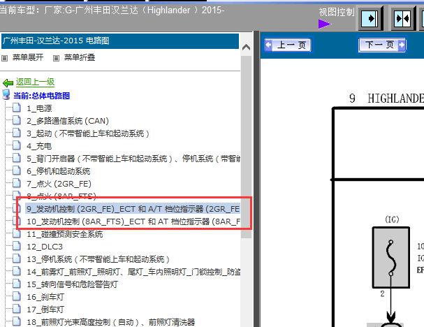 15年广汽丰田汉兰达发动机电路图