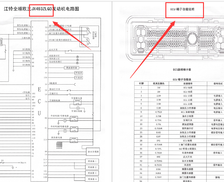 江铃全顺JX493ZLQ3 发动机针脚图