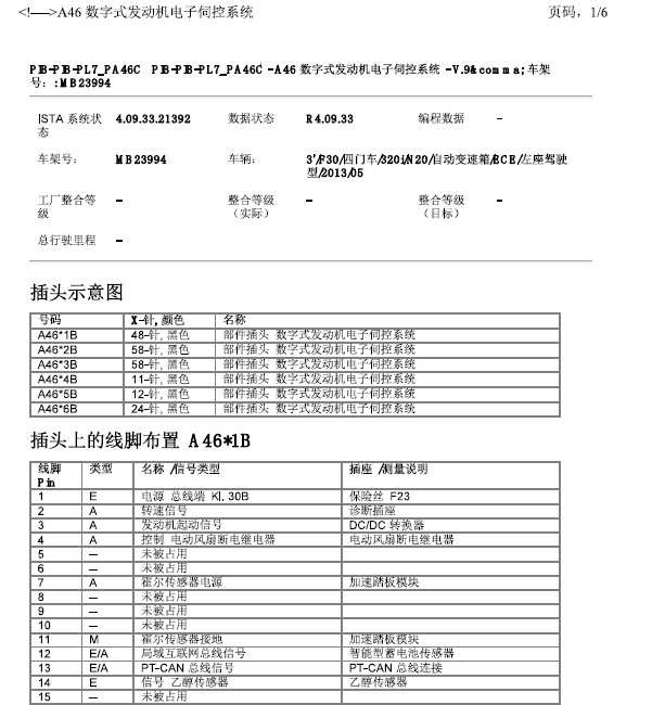 13年宝马320I发动机针脚定义