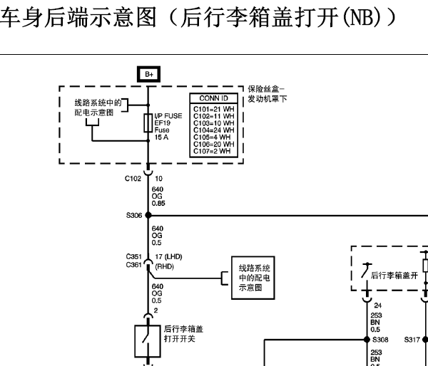 2006年别克凯越行李箱开关电路图