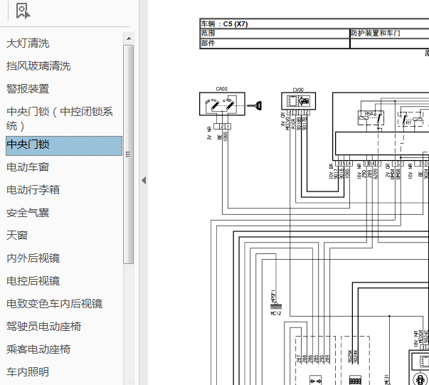 雪铁龙C5车身相关电路图