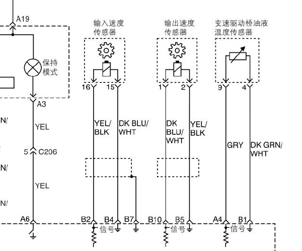2004年 别克凯越变速箱 输出轴传感器电路图